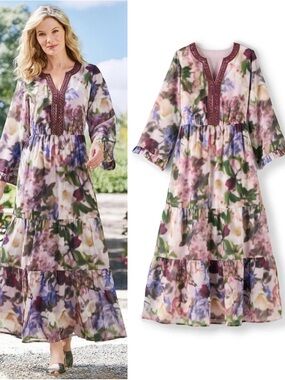 NWT Soft Surroundings Baroque Beaded Floral Water Color Women’s Maxi Dress Sz XL